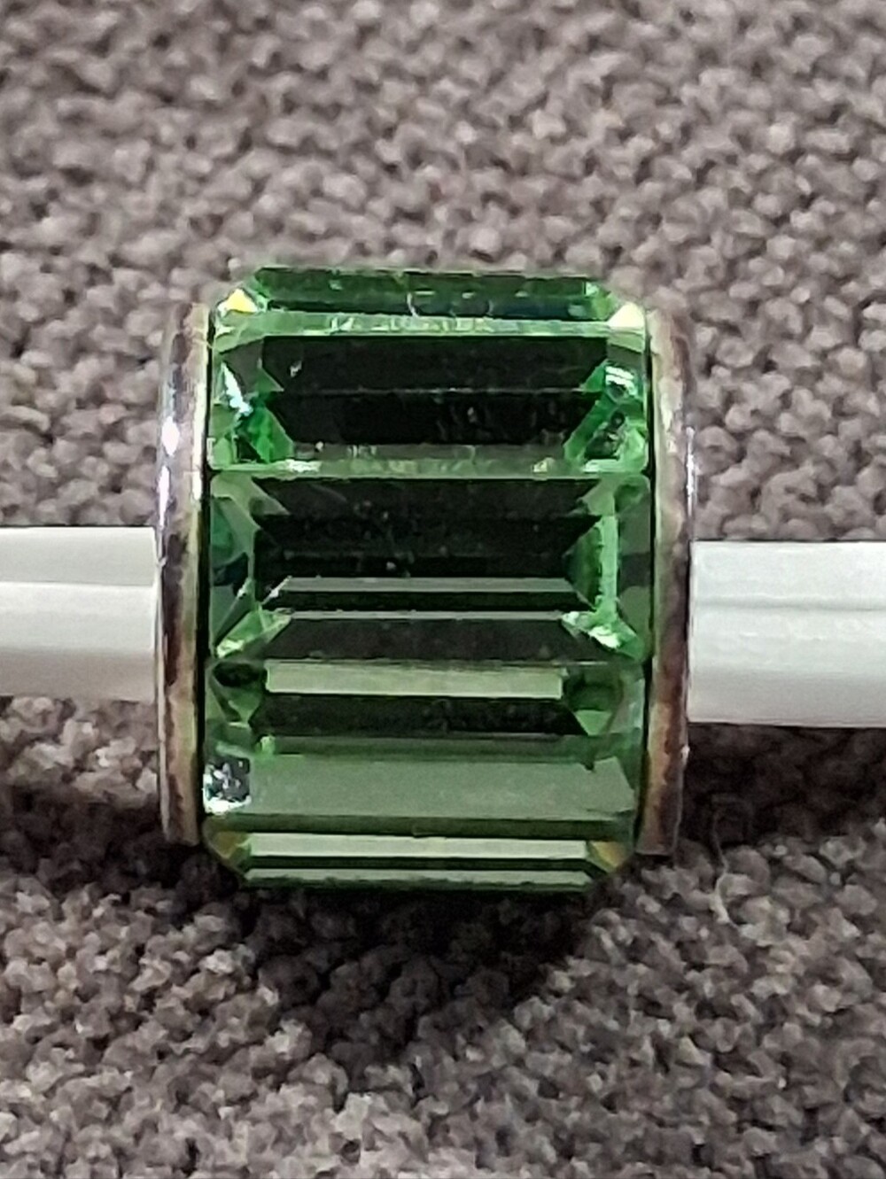 Persona 925 Sterling Silver Crystal Baguette-Cut Peridot Green Bead Charm VG
